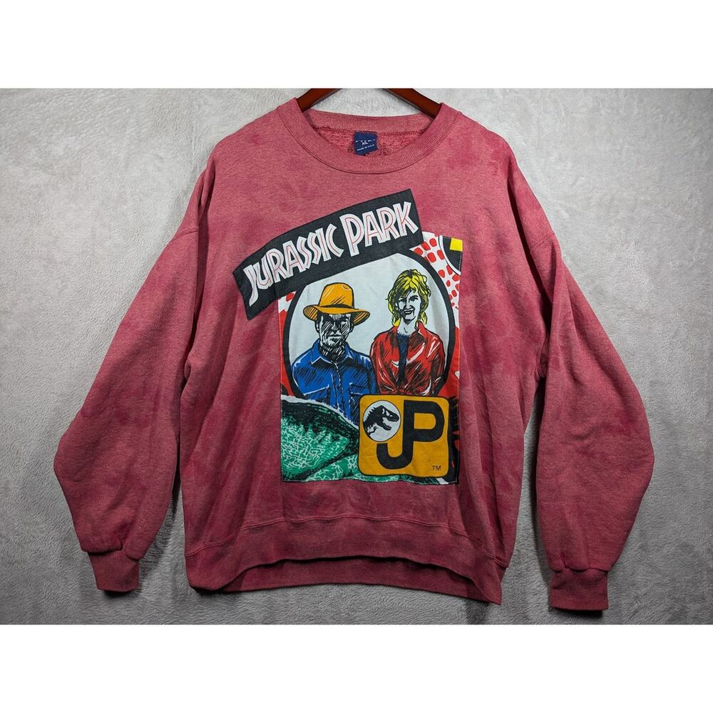 Vintage Universal Studios Jurassic Park Crewneck Alan & Ellie Fossil Pattern XL